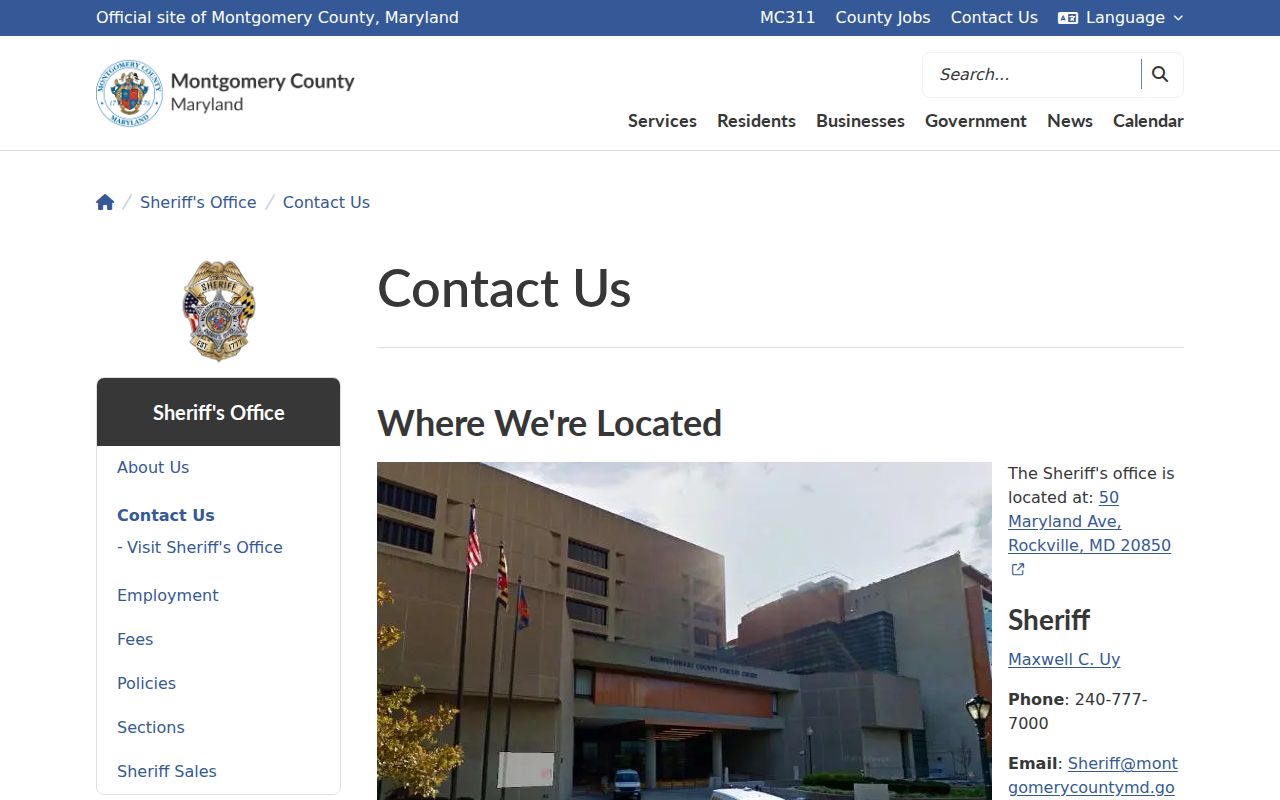 Montgomery County sheriff warrant section phone contact page