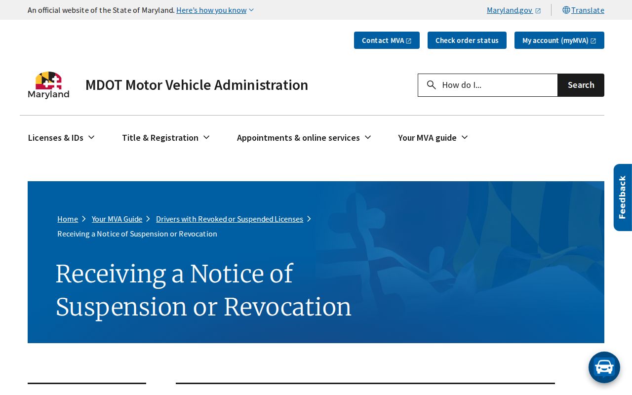 Maryland MVA suspension notice page tied to Montgomery County traffic warrants