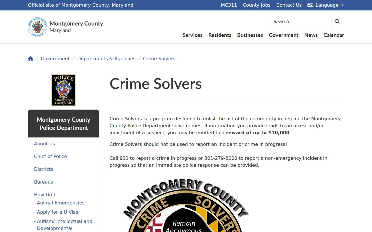 Montgomery County Crime Solvers tip phone and app page, not a warrant roster